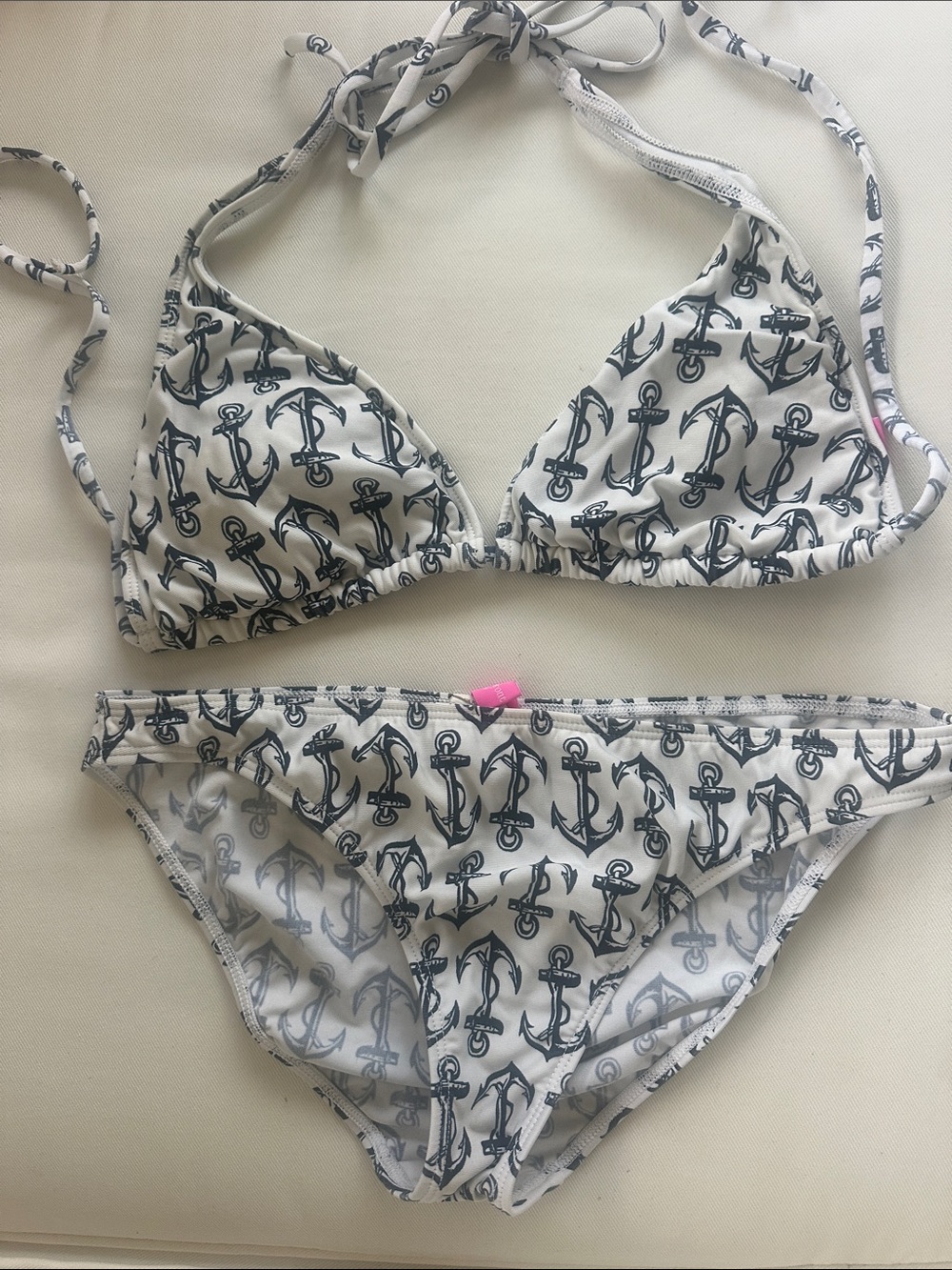 Waterfront Surf White Bikini Bottom and top with Navy Anchor Motif